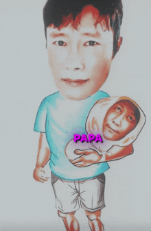 a cartoon of a man holding another man 's face and the word papa on the bottom right
