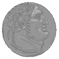 a black and white drawing of a coin with a man 's face on it