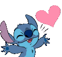 a cartoon of stitch with a pink heart above him