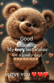a teddy bear says good morning my beary best wishes for a lovely day and i love you
