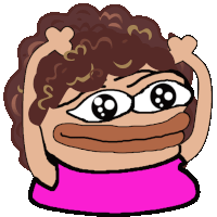 a cartoon drawing of a woman with curly hair and a pink shirt