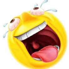 a yellow smiley face with tears coming out of it 's eyes and tongue sticking out .