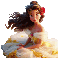 a princess with a flower in her hair is sitting down