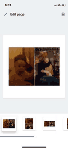 a phone screen shows a picture of a baby and a picture of a family