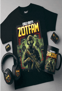 a t-shirt with a picture of a soldier and the words call of duty zotfam on it