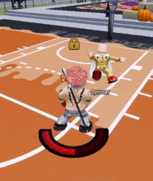 a video game character named lyireal is playing a game on a basketball court