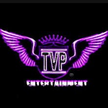 a tvp entertainment logo with a crown and wings