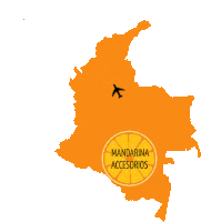 a map of colombia with an orange circle that says mandarina accesorios on it