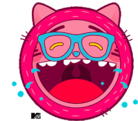 a cartoon drawing of a cat with glasses and tears coming out of its mouth