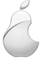 a white apple with a leaf on top