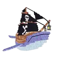 a pirate ship with a skull and crossbones flag and a lantern