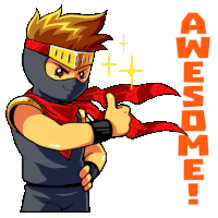 a cartoon of a ninja giving a thumbs up and the words awesome behind him