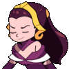 a cartoon girl with long hair and a yellow headband is wearing a purple dress and earrings .