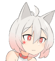 a girl with white hair and red eyes has a red star on her cheek