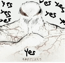 a drawing of a person with the word yes surrounded by other words