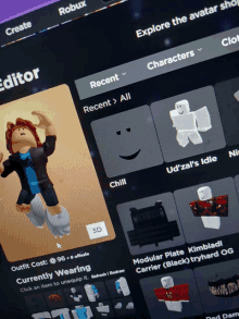 a screen shot of a roblox website with a character named chill