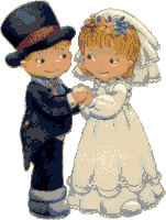 a bride and groom are holding hands in a pixelated image