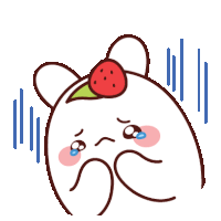 a cartoon character with a strawberry on top of its head is crying