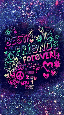 a galaxy background with the words `` best friends forever '' written on it