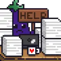 a pixel art illustration of a stack of papers with a sign that says help