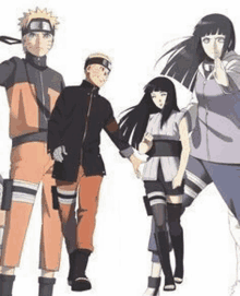 naruto and hinata are holding hands while standing next to each other .