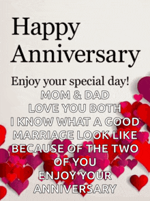 happy anniversary mom and dad i know what a good marriage looks like because of you enjoy your anniversary