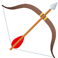 a bow and arrow with a red arrow