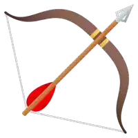 a bow and arrow with a red arrow