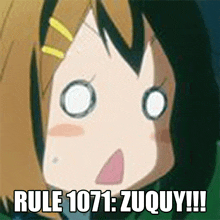 a cartoon girl with a surprised look on her face says rule 1071 zuquy