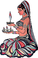 a colorful drawing of a woman holding a candle