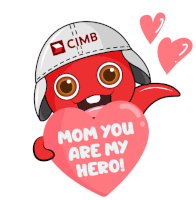 a cartoon character holding a heart that says mom you are my hero on it