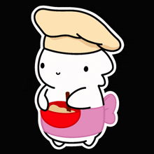 a cartoon of a rabbit wearing a chef hat and holding a bowl of soup