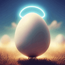 a white egg with an angel 's halo around it