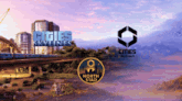an advertisement for cities skylines shows a train going over a bridge
