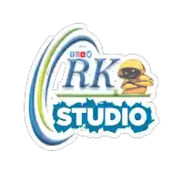 a logo for rk studio with a robot on top of it