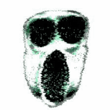 a ghost face with a screaming mouth and black eyes on a white background