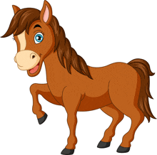 a cartoon horse is standing up on its hind legs