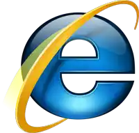 a blue circle with a yellow ring around the letter e