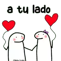 a couple of stick figures holding hands with a heart above them and the words a tu lado