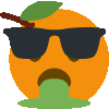 a cartoon orange wearing sunglasses and throwing up .