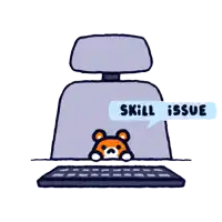 a cartoon of a teddy bear sitting in a car seat with a skill issue speech bubble above it