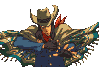 a pixel art drawing of a cowboy wearing a poncho