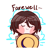 a cartoon drawing of a girl holding a hat with the words farewell written below her