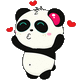 a panda bear with hearts around its head is standing on a white background .