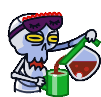 a cartoon of a skeleton pouring coffee into a green cup