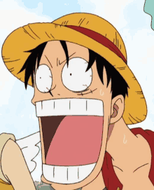 luffy from one piece making a surprised face with his mouth wide open