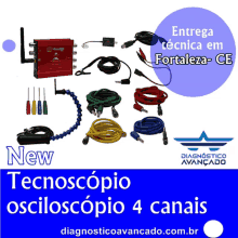 an advertisement for a new technoscopio oscilloscope 4 canais