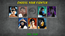 a video game choose your fighter screen with a free play option