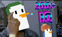 a cartoon duck with a cigarette in its mouth and the words 200+ iq above it