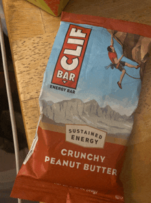 a bag of crunchy peanut butter clif bar energy bar